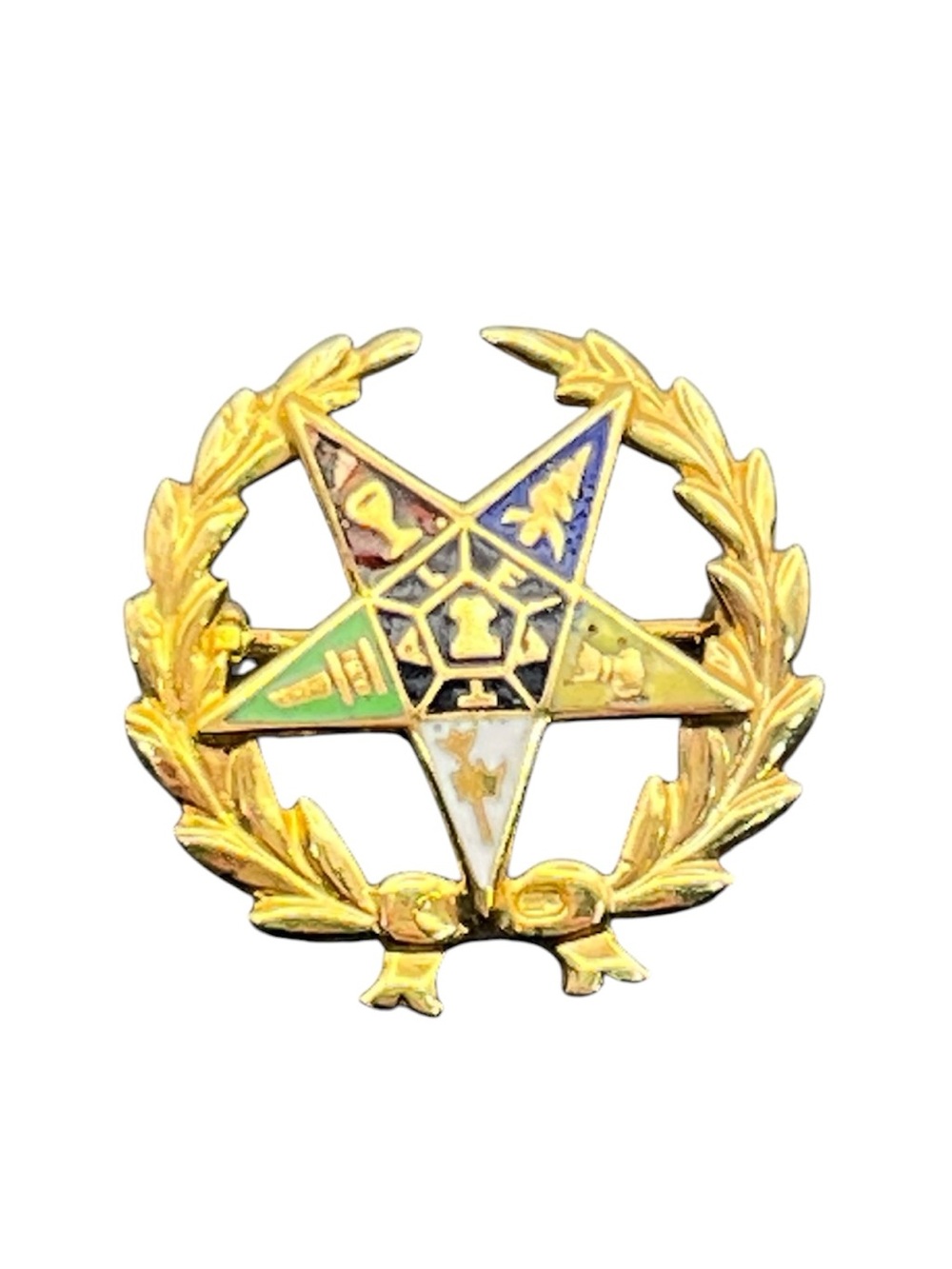 Order of the Eastern Star Masonic gold tone colorful enamel star brooch pin